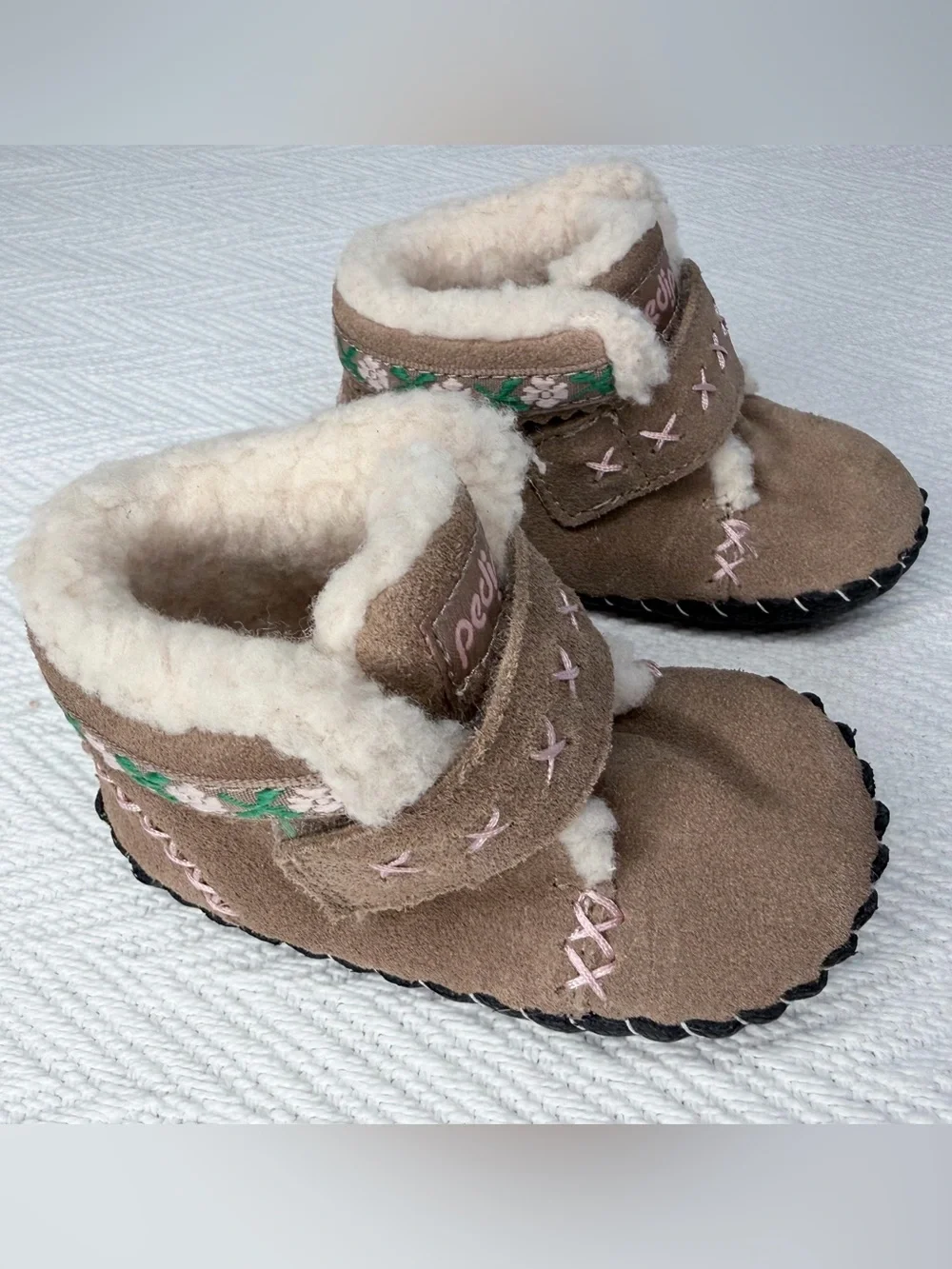 Pediped NEW Originals ROSA Gingersnap Crib Shoe Baby Tan Faux Fur Bootie 6-12mo